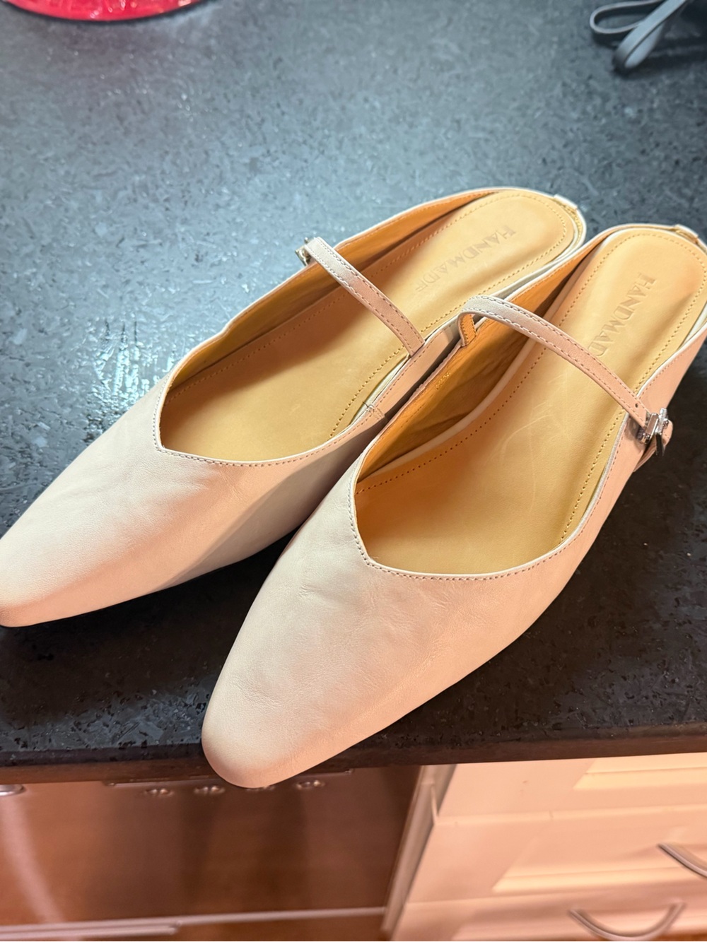 AND Pointed Slingback Mules in Light Beige
